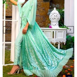 Beautiful intricate detailed Pakistani Indian green Sequin kaftan